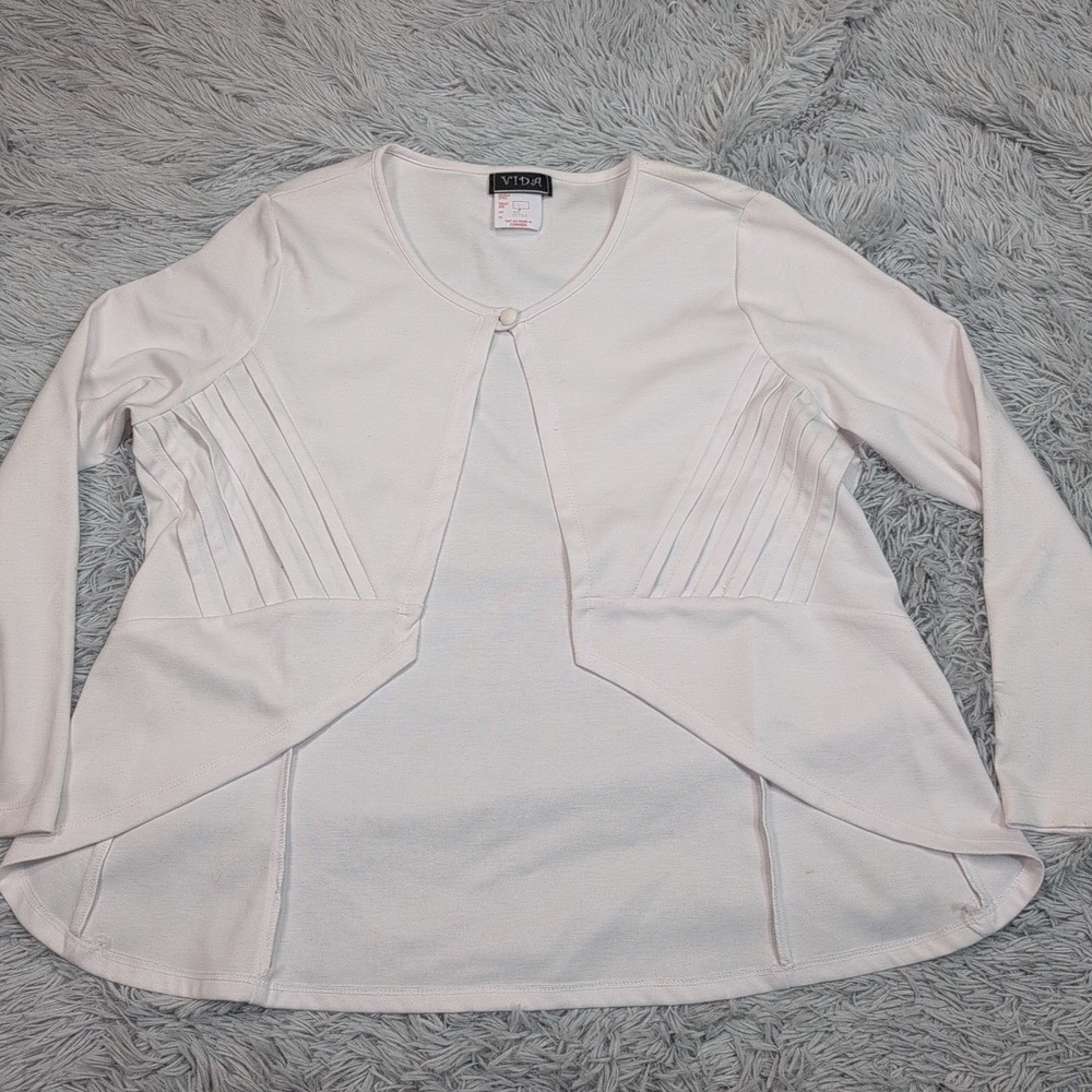 Vida Shirt Womens L White Linen Blend Top Soft Stretch Blouse Casual Preppy